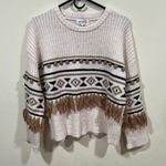 Driftwood NWT  Women's Tasseled Geo-Print Dropped-Shoulder Sweater - Cream Size S Photo 2