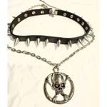 Choker & Skull Pendant Necklace Set – Alternative Y2K Emo Jewelry Goth Spike Black Photo 2