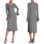 1. State Ribbed Bell Sleeve Midi Dress Grey XS Photo 1