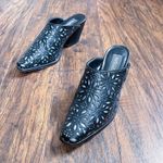 vintage • Matisse western mules cowgirl black leather blue floral lasercut 90s Size 8 Photo 2