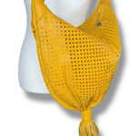 Vintage Retro 1980s Brio! Leather Bag Slouchy‎ Hobo Woven Balloon Purse Yellow Photo 0