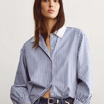 GAP X Doen Organic Cotton Eyelet Big Shirt Oversized Striped | Size XL White Photo 0