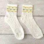 Urban Outfitters  Women’s Yellow Green White Knit Pattern Crew Socks Brand NEW Photo 0