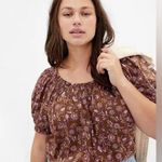 Gap New  block print blouse ruffle off shoulder scoop neck top short puff sleeve Photo 8