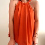 Doe & Rae Deep Orange Halter Pleated Business Tank  Photo 1