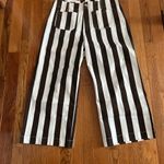Mica High Rise Brown and Cream Striped Cropped Wide Leg Jeans Photo 1
