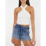 Kancan Tie Waist Cuffed Jean Shorts in Blue Casual Summer Rigid‎ Plus Size 32 Photo 10