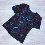 Vintage Laurence kazar short sleeve beaded sequin evening shirt silk medium Blue Photo 3