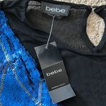 Bebe  NWT Sexy Black/Blue Sequins Mesh Long Sleeve Dress **Size L**🔥🔥 Photo 3