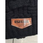 Sports Black Basketweave Knit Beanie Sherpa Lined Logo Warm Photo 1