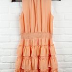 EXPRESS Peach Smocked Tiered Mock Neck Dress Ruffle Sleeveless Chiffon Small Photo 2