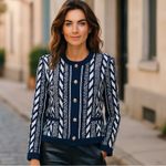 NWT Martha Stewart Collection Chunky Y2K Cable Knit Cardigan Gold Button Blue Size M Photo 1