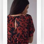 Anthropologie  The Somerset Jumpsuit Satin Black Red Floral Print V Neck Small Photo 4