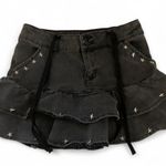 Social collision Gothic Grunge Black Grey Denim micro mini skirt sukapan bratz preppy dark academia white stars studded ribbon tie Measurement in pics Photo 0