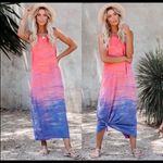 Sam & Lavi Sunset Soiree Frayed Ombre Maxi Dress Pink Size L Photo 1