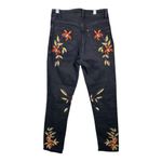 H&M Black Straight Jeans Red/Green Embroidered Flowers Stretch Women's Size 4 Photo 2