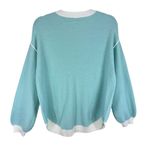 ETCYY NWT Blue White Trim Long Balloon Sleeve Waffle Knit Plush Sweater Size M Size M Photo 2