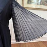 Vintage 70s Black Accordion Pleat Chiffon Bell Sleeve Long Dress Gown L XL Black Photo 2