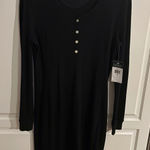 Ralph Lauren NWT Lauren Black Long Sleeve Henley Thermal Knit Midi Dress Size M Photo 0