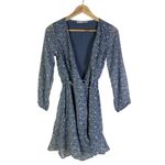 Abercrombie & Fitch  Wrap Mini Dress XS Blue Floral Chiffon Sheer 3/4 Sleeve Boho Photo 1
