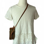 Solitaire White Lace Trim Tunic Top Short Sleeve Casual Bohemian Style Blouse Photo 0