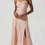 Anthropologie ASTR The Label Blush Pink Satin Silky Slip Dress Midi Side Slit Medium Cowl Neck Photo 6