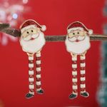 Christmas Santa Claus With Long Legs Enamel Dangle Earrings Cute Party Style Zin Red Photo 4