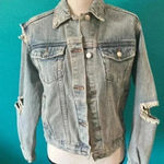 Unif  frayed distressed light wash jean jacket in size xs Photo 1