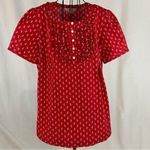 Pendleton Red Blouse Dainty Floral Short Sleeve Retro Mod Y2K Ruffle Medium Photo 14