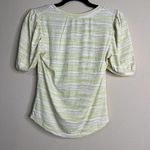 Good Luck Gem Striped Puff Sleeve Top Ribbed Knit Tee Chartreuse White M Photo 7