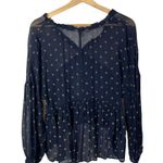 Lucky Brand  Blue & Gold Star Long Sleeve Chiffon Peasant Babydoll Top S Photo 2