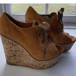 Gianvito Rossi Suede Cork Open Toe Lace Up Platform Shoes Orange/Beige Womens 37 Photo 1