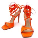 Schutz NEW  Bryce Leather Stiletto Sandals Neon Orange Lace-Up Sandals Size 7 Photo 0