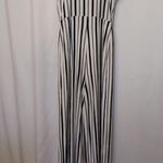H&M Bershka Navy Blue and White Striped Spaghetti Strap Wide Leg Pants Jumpsuit Photo 3