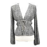 WAYF  Payton Plunge Neck Rhinestone Tie Blouse Top Black White Animal Print Small Photo 1