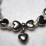 Source Unknown Preppy Classic Silver Tone Heart Charms Cream Cord Adjustable Bracelet Photo 1