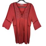 Maurice's Salmon Coral Pink 3/4 Sleeve Lace V-Neck Lined Shift Dress Size L Photo 0