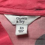 Crown & Ivy Coral Black Polka Dot V-Neck Top XS Ruffle Neck Business Casual EUC Photo 4