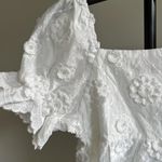 3D Flowers Embroidery White Floral Puff Sleeve Peplum Top 100% cotton Size M Photo 1