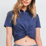 Chocolate USA  S Cropped Navy Dot Button-Up Blouse Photo 0