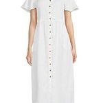 Lands' End Women's Petite Linen Sweetheart Button Front Midi Dress Flutter Sleeve Small Photo 0
