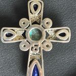 Nicky Butler NWOT labradorite & lapis lazuli cross pendant in 925 sterling Blue Photo 5
