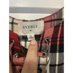 Everly Plaid Red Lace Up Long Sleeve Split Neck T-Shirt Dress Tunic Women Medium Photo 1