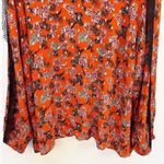 Jason Wu J Long Sleeve Foil Print Woven Blouse Lace Trim Size 2X Orange/Red Photo 2