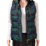 Charter Club Green Tartan Plaid Faux Fur Hooded Puffer Vest Size Small Petite Photo 2