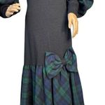 Vintage Leslie Lucks plaid drop waist dress puffy sleeves green black medium Photo 6