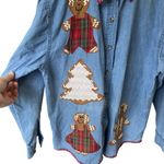 VTG Holiday Denim Shirt Gingerbread Cookie Christmas Tree Plaid Button Up M Green Size M Photo 5