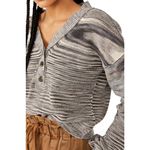 Free People Marble Ribbed Button Sweater Mercury Henley Space Dye Black Small Photo 7