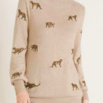 Chico's  Leopard Embroidered Sweater Animal Motif Tan Cheetah Crewneck Size Medium Photo 0