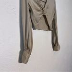 ZARA  Satin Effect Crop Shirt Women's Beige  Button-Up Top Blouse Sz Small Photo 3